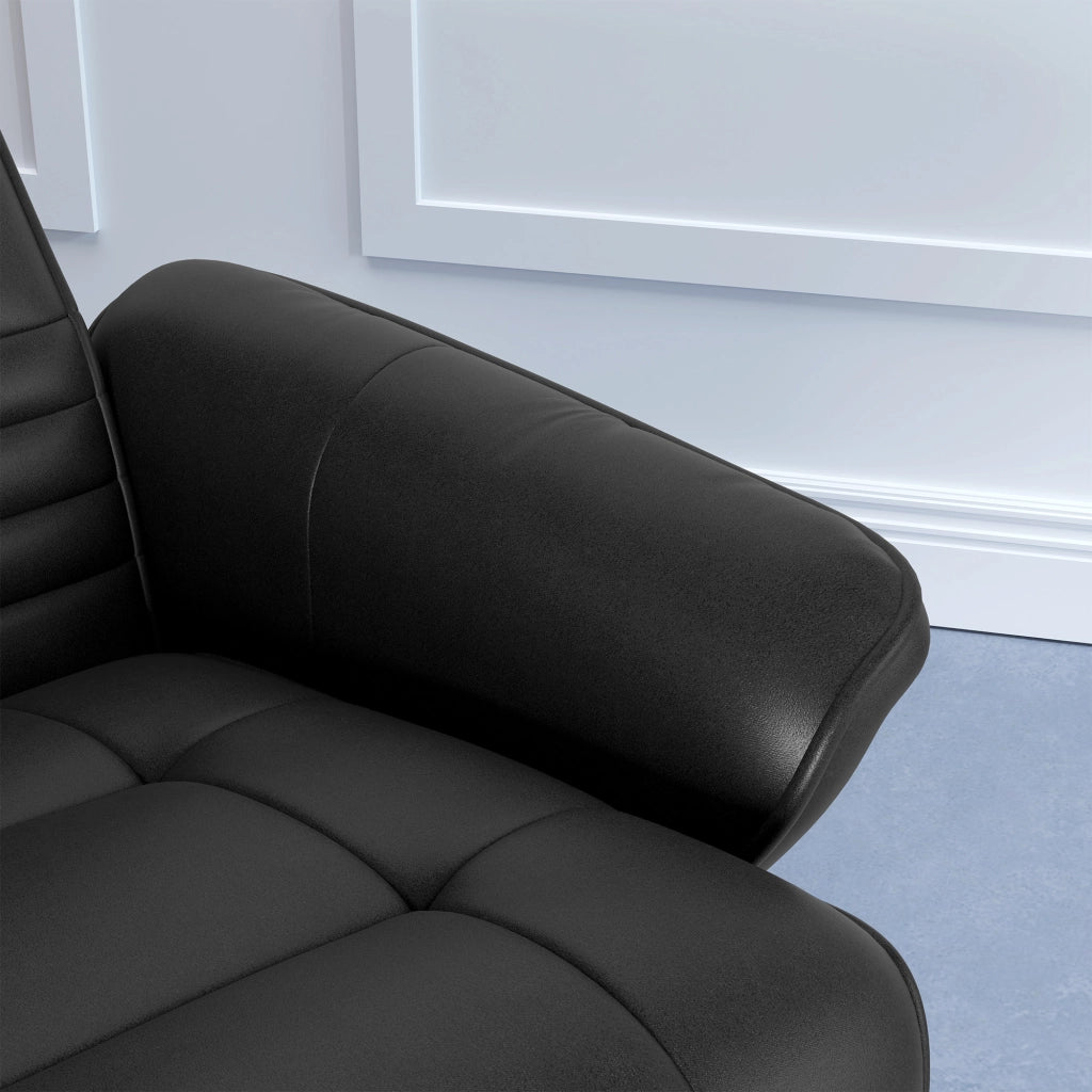 Poltrona relax girevole con poggiapiedi, reclinabile fino a 135°, rivestimento in poliestere nero, portata fino a 150 kg