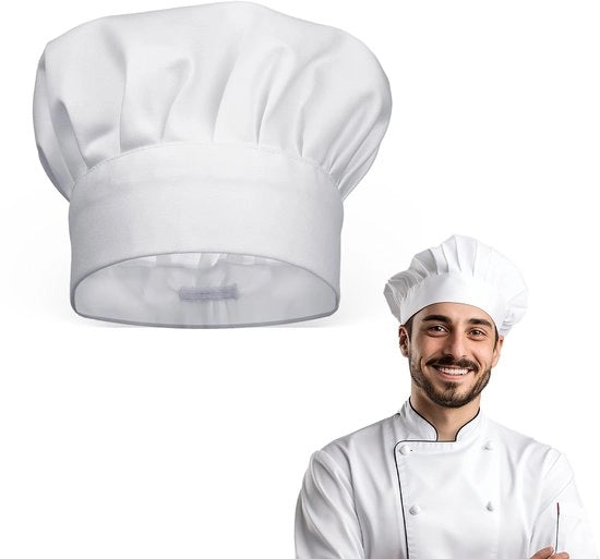 Cappello da Cucina Bianco - Cotone - Chiusura Adattabile - Cucina/Casa - Cucina/Ristorante - Cucina/Pasticceria - Unisex - Cappello da Cucina 

Modello: Koksmuts Wit 
Material: Katoen 
Dimensioni: 
Tipo di chiusura: Verstelbare Sluiting