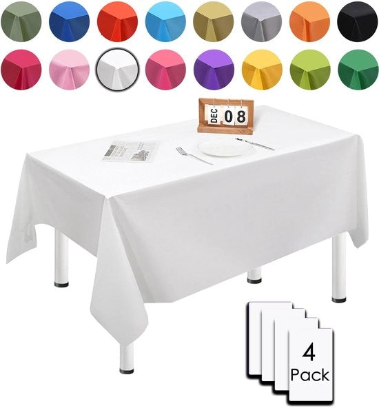 Set da tovagliato per tavolo 4 pezzi, 137cm x 274cm, rettangolare, impermeabile, resistente alle macchie, per feste di compleanno, matrimoni, Natale, feste per bambini, salotti, giardini e feste