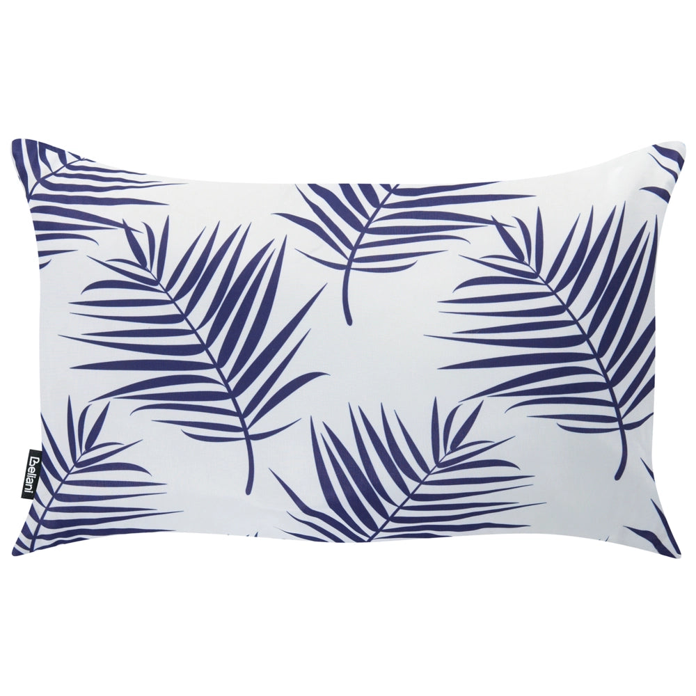 Set di 3 cuscini decorativi da esterno, accessori da giardino, motivo floreale, bianco e blu scuro motivo floreale