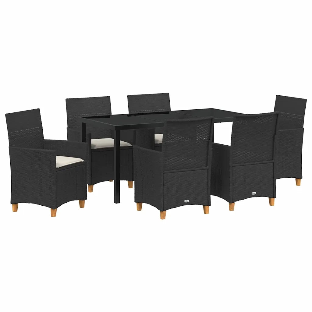Set da Pranzo per Giardino 7 pcs Nero polyrattan 3381069