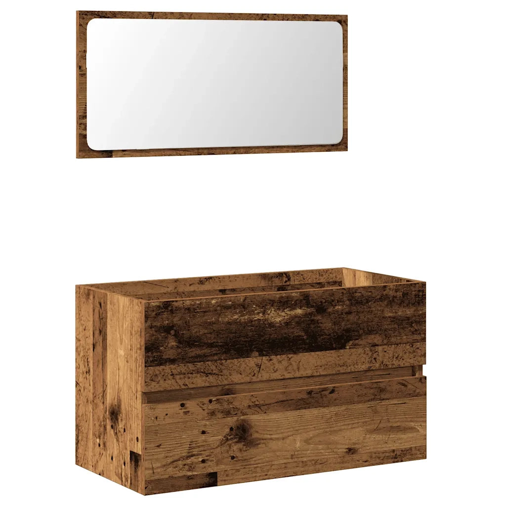 Mobile da Bagno con Specchio in Legno Antico Legno Multistrato