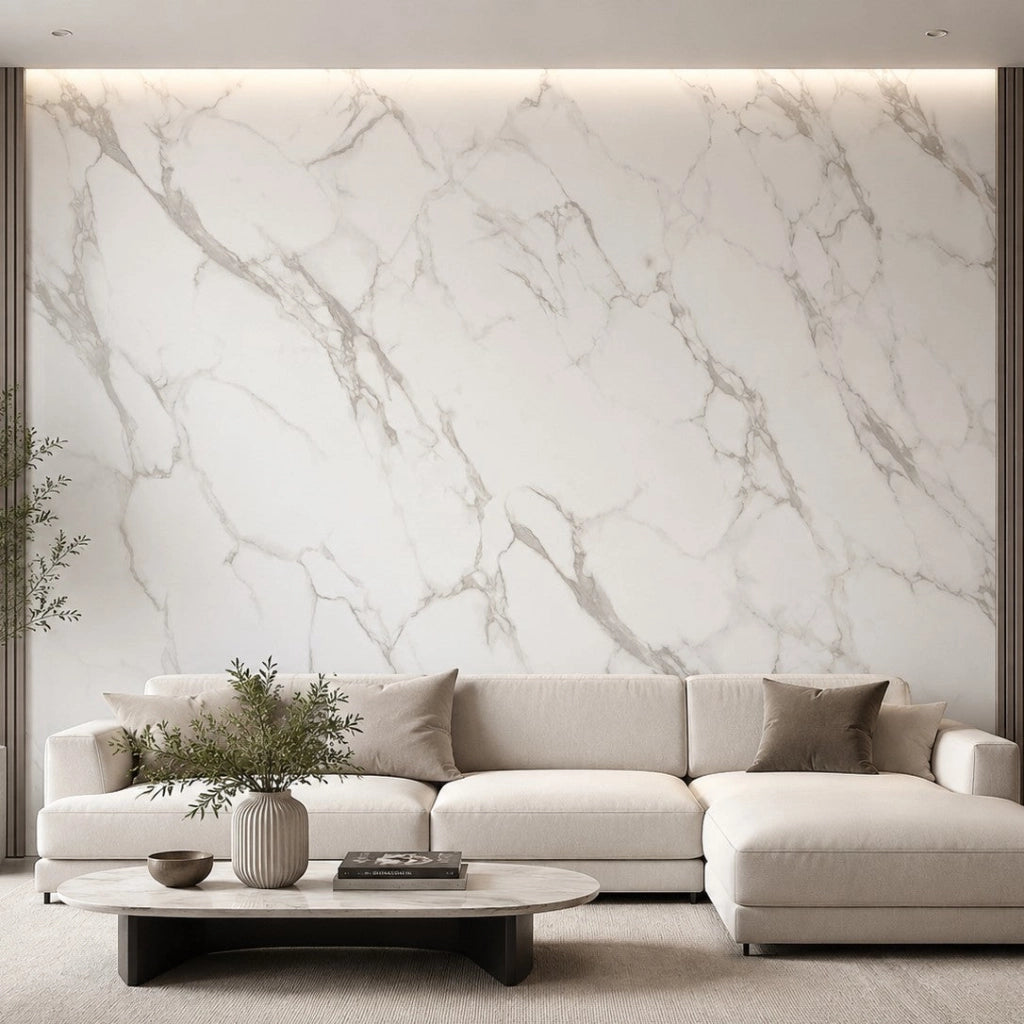 Set 22 Piastrelle Autoadesive per Pavimento e Parete 30x30 cm 2 mq in LTV PVC Effetto Marmo Bianco