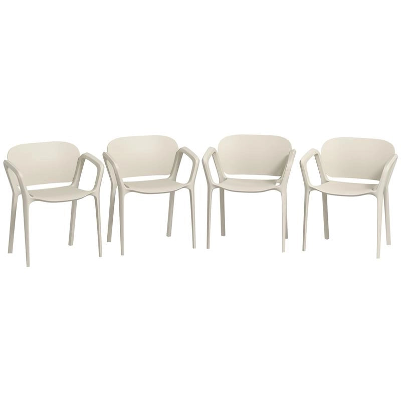 SET 4 SEDIE DA GIARDINO IMPILABILI IN PP DAL DESIGN MODERNO CON BRACCIOLI 60X56X75 CM BIANCO