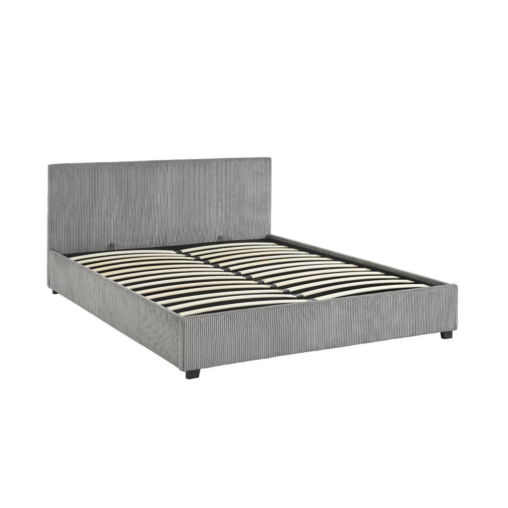 Letto a cassettone con rete a doghe 160x200cm, velluto a coste grosse,