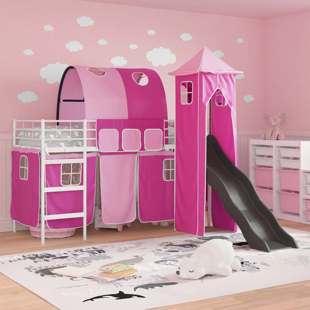 Struttura del letto loft per bambini Bianco e Rosa 75 x 190 cm