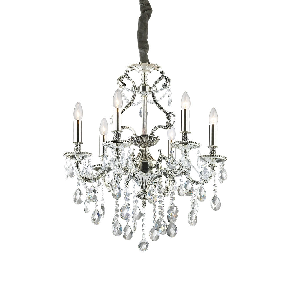 Lampadario Classico Gioconda Metallo-Cristallo Argento 6 Luci E14