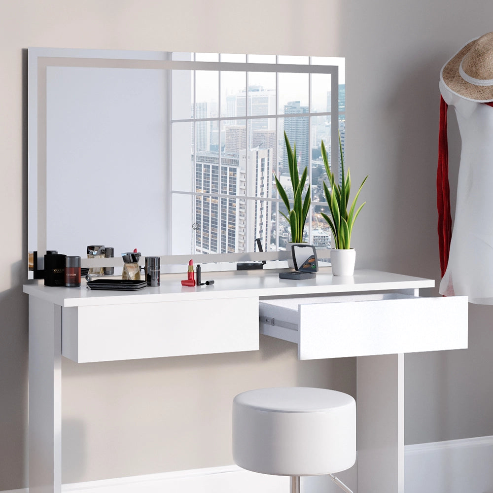 Vicco Tavolo da toeletta Bianco 120 cm con specchio e sgabello a LED