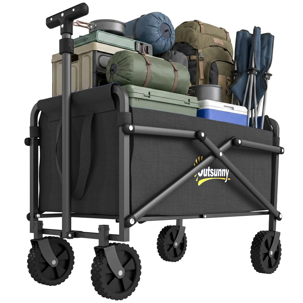 Carrello da giardino con sacchi e ruote ¨C zephmum ¨C nero 64x40x60-84 cm