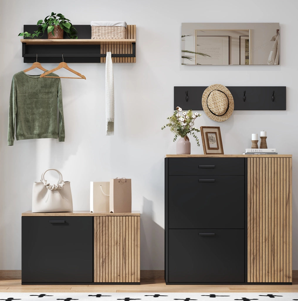 Set ingresso 5 pezzi con scarpiere, panca e specchio