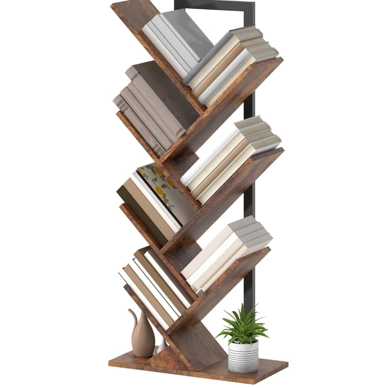 Libreria ad albero a 7 ripiani in legno marrone rustico