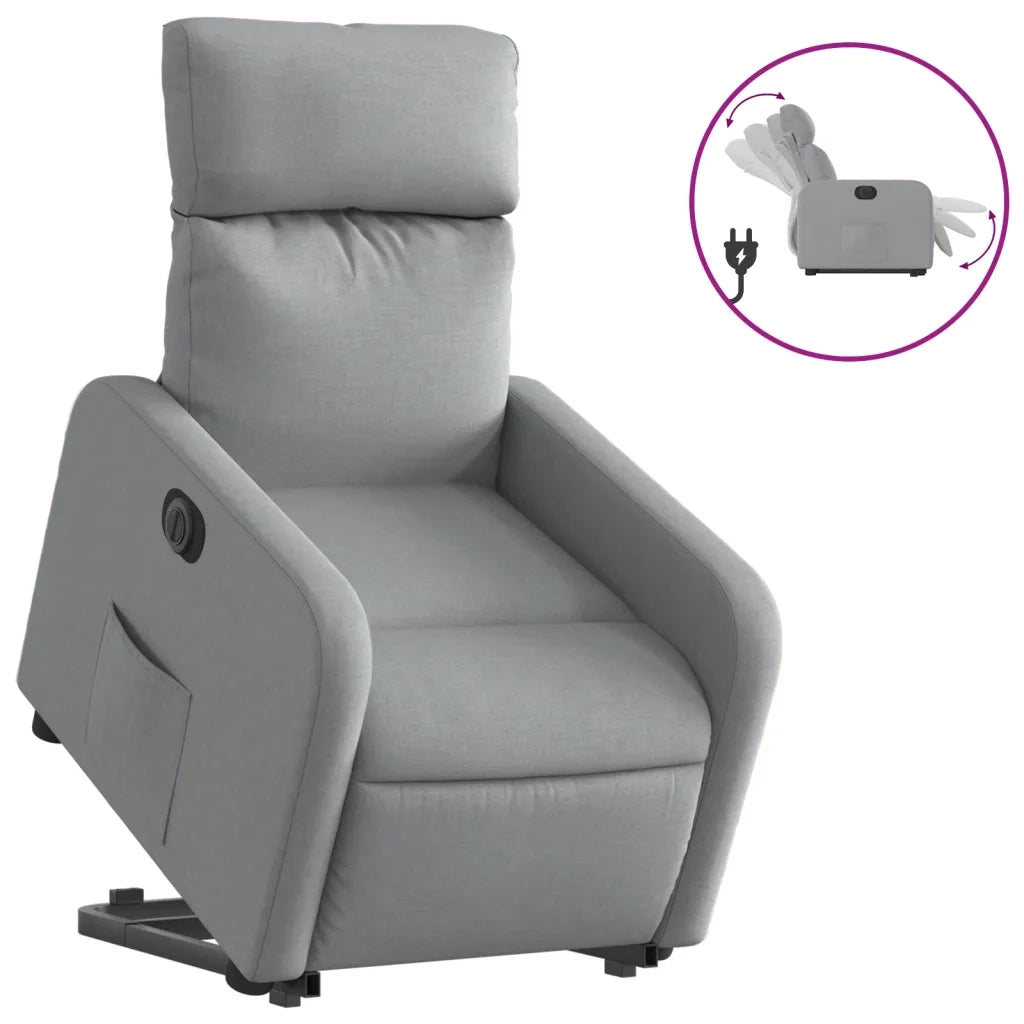 Divano Sedia-Poltrona Reclinante Alzapersona Elettrica Grigio Chiaro Tessuto 325764