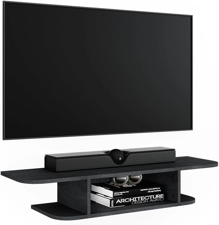 Mobile tv Lorio, Calcestruzzo nero, 105 x 18.2 cm con scomparti aperti, per la conservazione di dispositivi multimediali e accessori