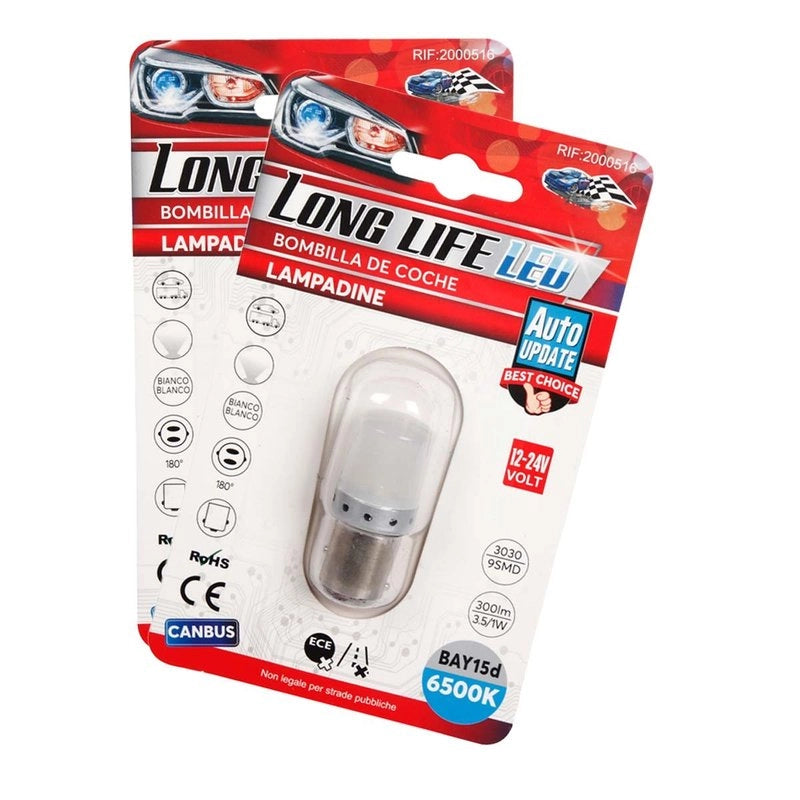 2 Pezzi Lampada LED BAY15D S25 P21/5W 9 SMD 3030 12V 24V 300lm 1W/3.5W Doppio Filamento Bianco Freddo Piedi Sfalsati 45mm