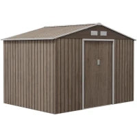 Capanno per Attrezzi in Acciaio con 4 Prese d'Aria e 2 Porte Scorrevoli, 277x195x192 cm, Marrone Chiaro