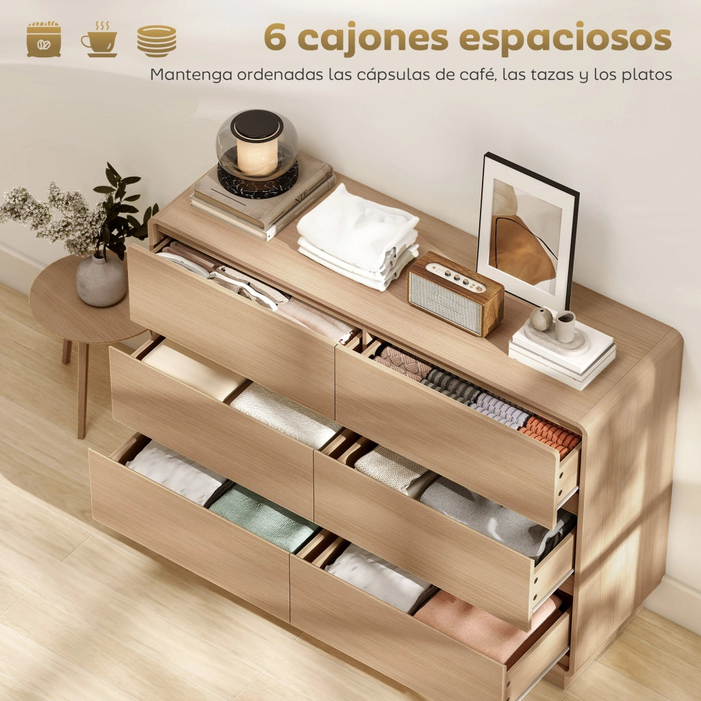 Cassettiera 6 Cassetti Legno Naturale ¨C Zephmum ¨C 120x38x86 cm
