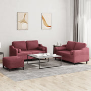 Set di Divani 3 pz con Cuscini Rosso Vino in Tessuto