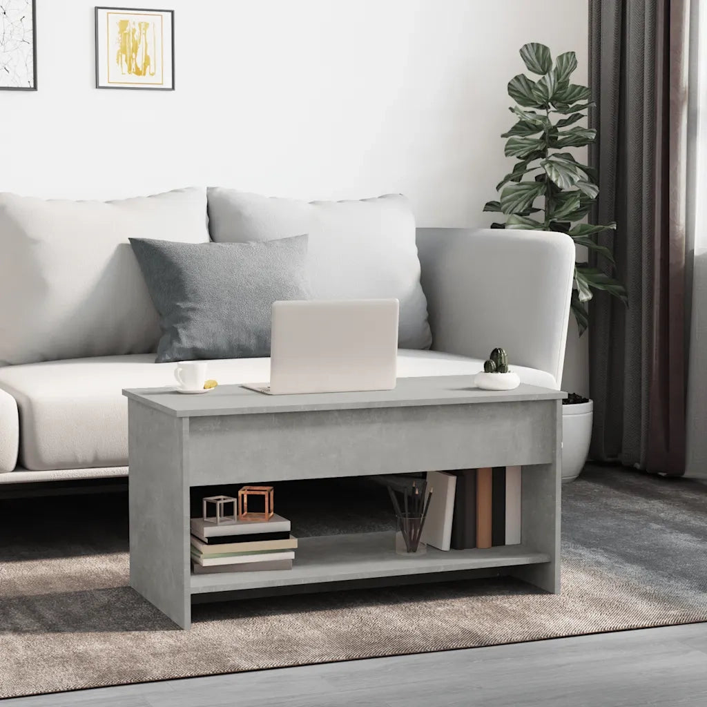 Tavolino Salotto-Tavolino da soggiorno-Tavolo Grigio Cemento 102x50x52,5cm Legno Multistrato