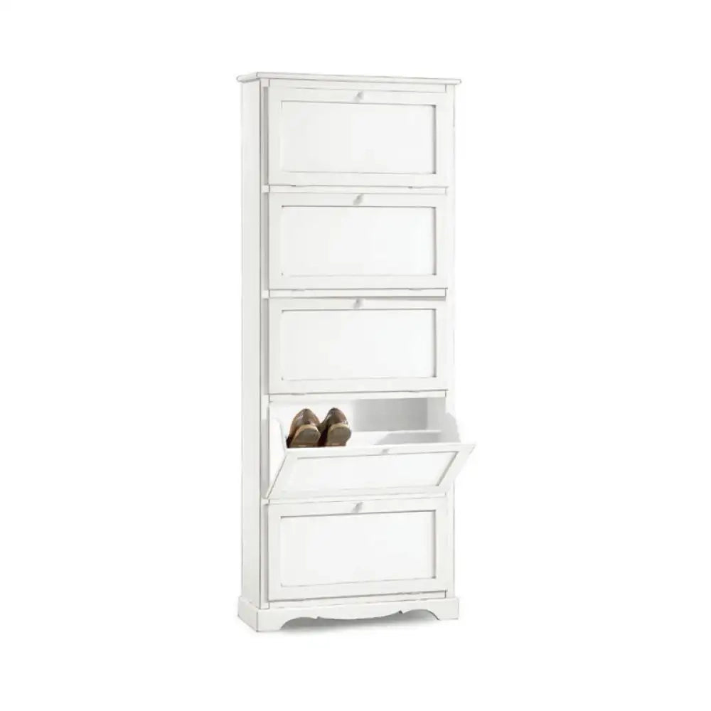 Scarpiera 5 porte capacità 35 paio di scarpe arte povera in legno massello e mdf con rifinitura in bianco 79X30X210 H