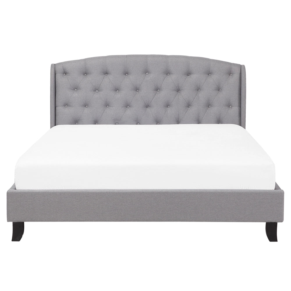 Letto a doghe Tessuto di poliestere grigio Poggiatesta trapuntato imbottito 160 x 200 cm Design moderno