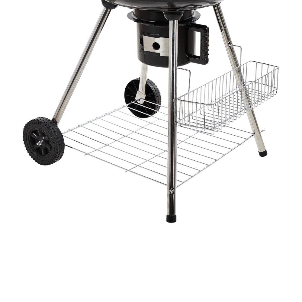 Bollitore per barbecue a carbonella in acciaio Nero con coperchio con ruote per griglia da cucina con termometro