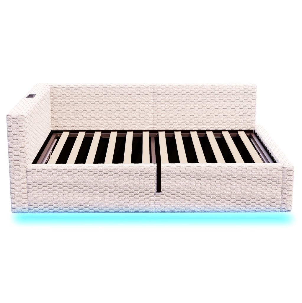 Polsterbett 90x200 cm con contenitore; LED; USB e Type-C; velluto beige