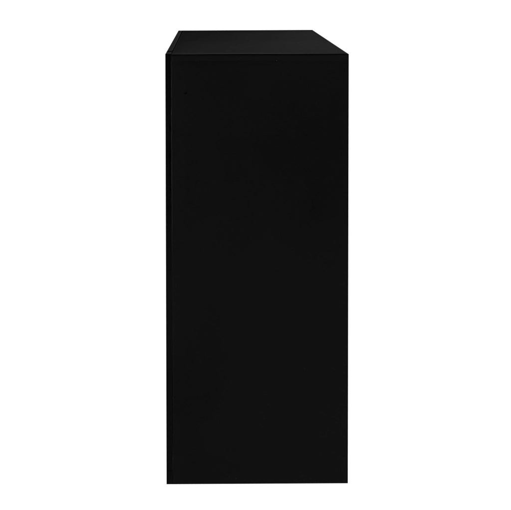 Buffet Nero Moderno con Frontale Laccato a Specchio, Ripiani in Vetro e Porta, 95x35x83 cm