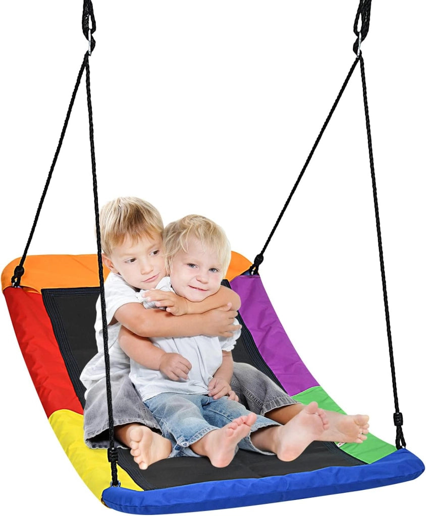 Altalena con corde regolabili, altalena per bambini e adulti, 150 cm x 80 cm, altalena da giardino fino a 150 kg, per interni ed esterni (colorata)