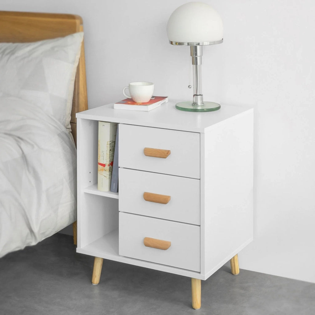 Comodino Piccolo Tavolino Divano Con 3 Cassetti Comodino Comodini L48*P40*A60cm Bianco FBT95-W SoBuy