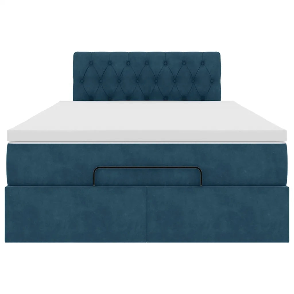 Struttura Letto Pouf con Materasso Blu Scuro 120x200 cm Velluto