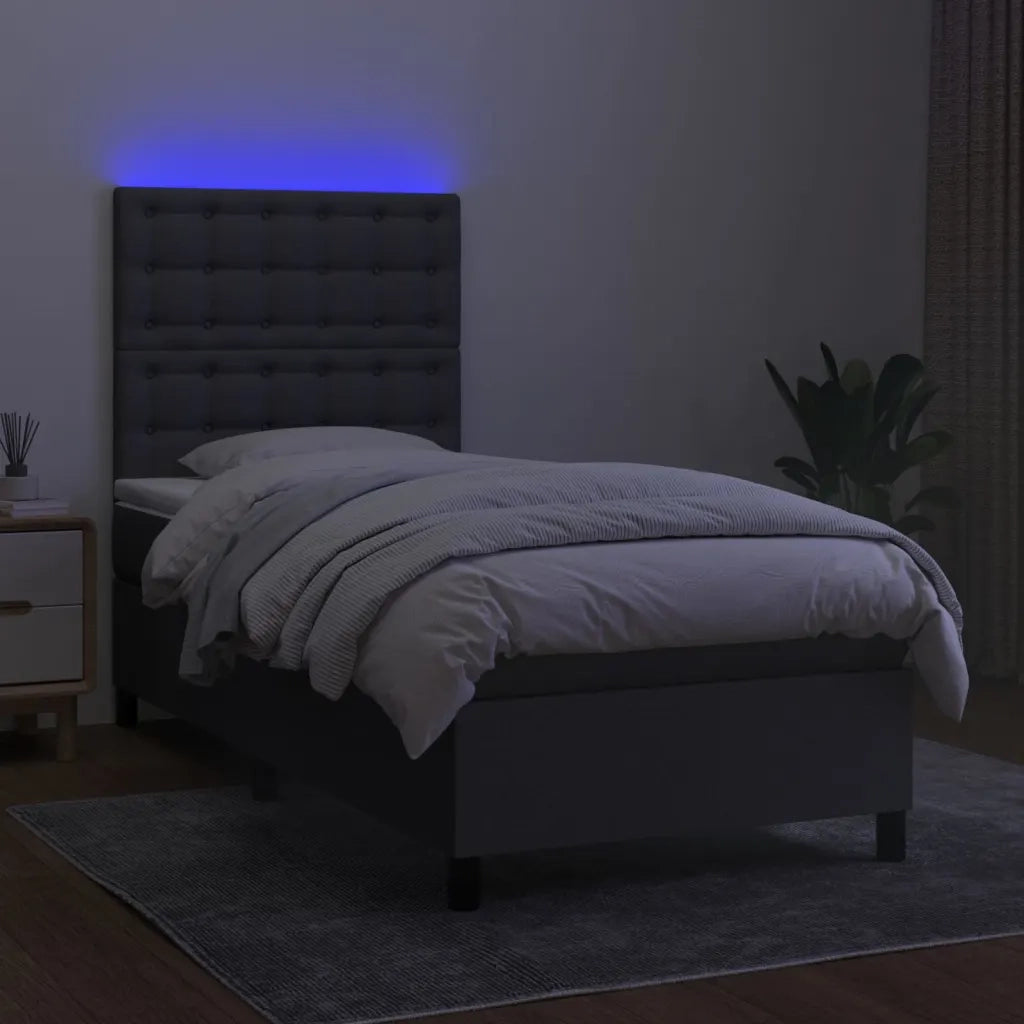 Letto a Molle Materasso e LED Grigio Scuro 80x200 cm in Tessuto cod mxl 36206