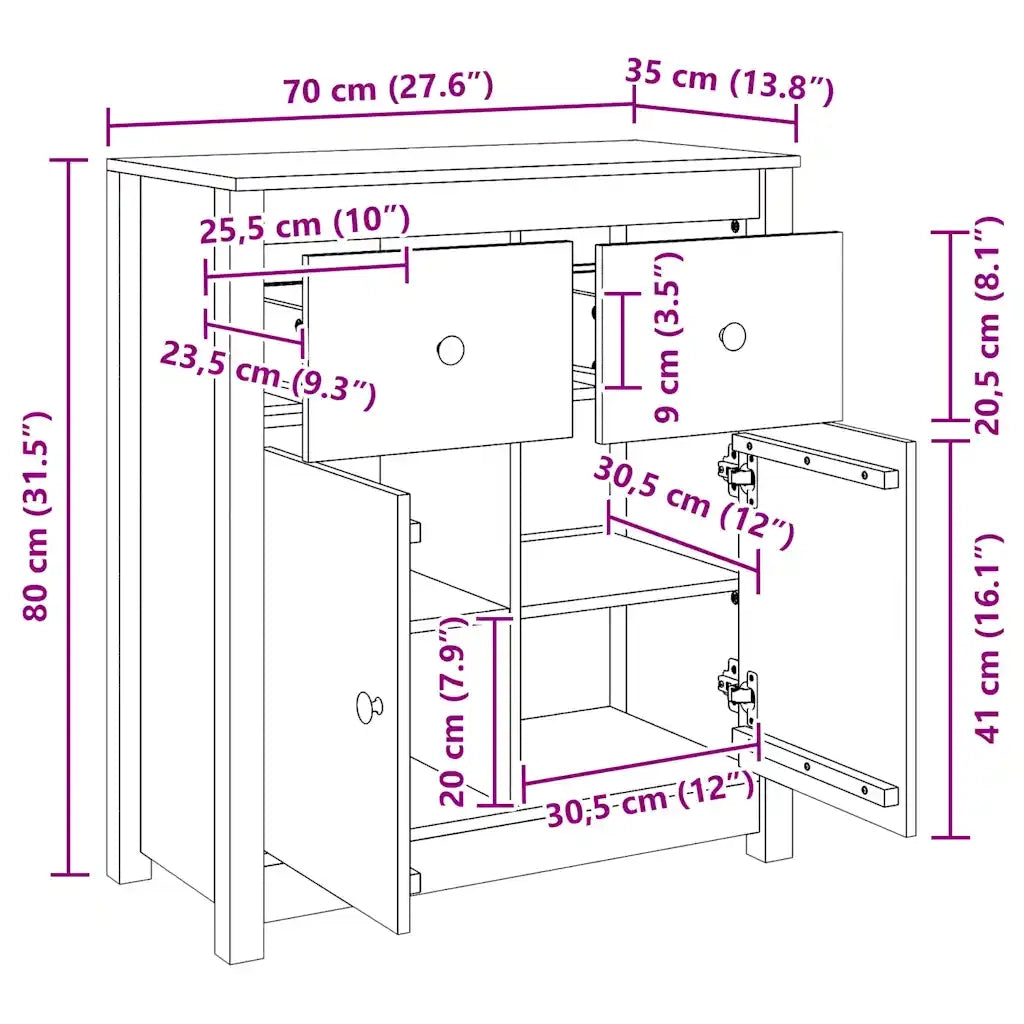 Credenza Bianca 70x35x80 cm in Legno Massello di Pino 813750