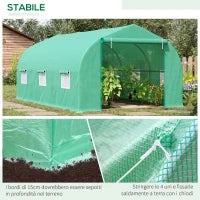 Serra per Orto a Tunnel 4.5x3x2m con Tetto Spiovente in PE e Tubi d'Acciaio Verde Scuro