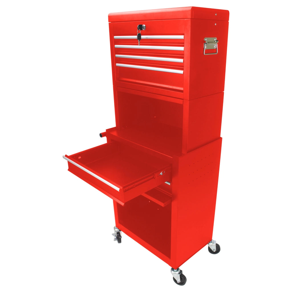 Carrello portautensili rimovibile a 6 cassetti con armadietto inferiore, ruote girevoli e chiusura, rosso