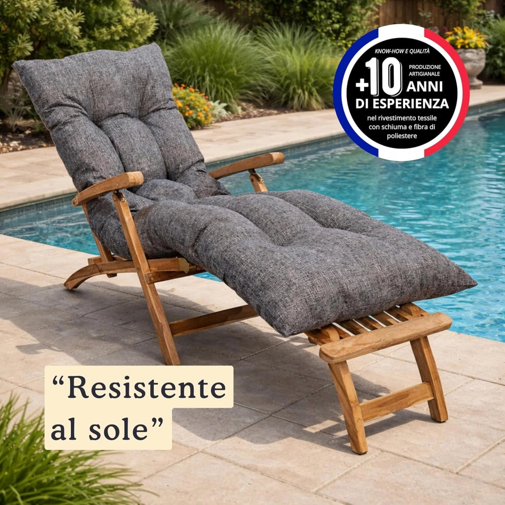 Cuscino per Lettino Prendisole - Materassino Spesso, Morbido e Confortevole, Generosamente Imbottito con Schiuma - Cuscino Sdraio da Esterno, Facile da Installare (185x60x15 cm, Grigio)
