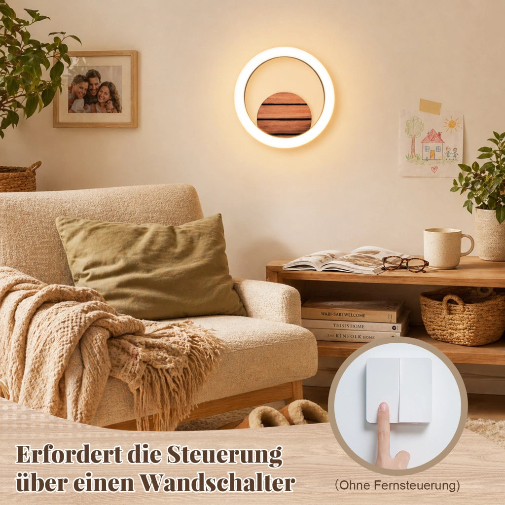 ZMH Lampada da Parete LED Interni 20cm Moderna Rotonda 6W 3000K Legno Effetto Indiretta per Corridoio Soggiorno Camera