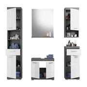 Set bagno SCOTT – Mobile sottolavabo, specchio, colonna e 2 mezze colonne – Grigio scuro e bianco