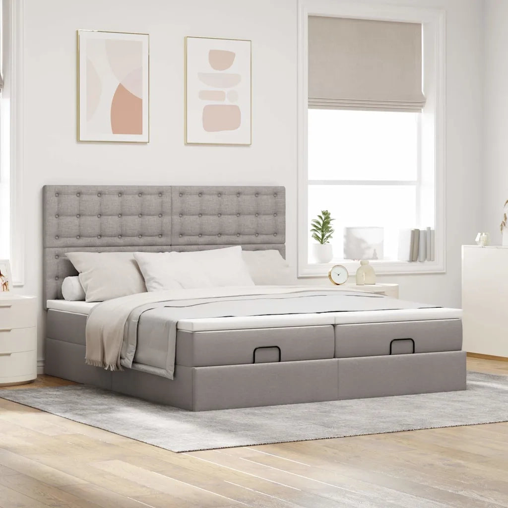 Struttura Letto Pouf con Materassi Tortora 200x200 cm Tessuto 3313745