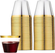 60 bicchieri in plastica con bordo dorato 270 ml bicchieri per bevande riciclabili - bicchieri eleganti per champagne, birra, cocktail, martini, frutta e dessert - 89 x 71 cm