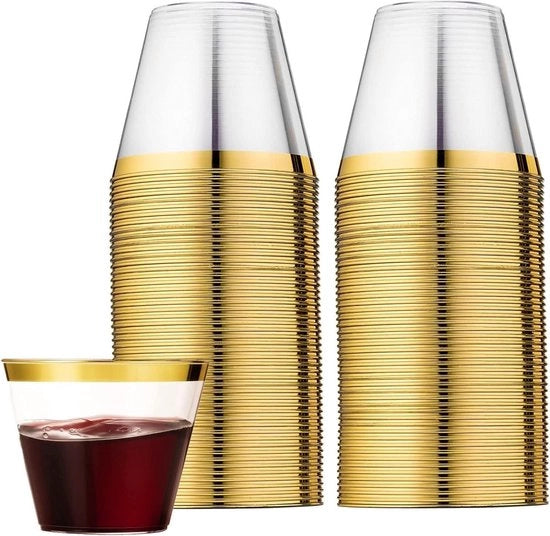 60 bicchieri in plastica con bordo dorato 270 ml bicchieri per bevande riciclabili - bicchieri eleganti per champagne, birra, cocktail, martini, frutta e dessert - 89 x 71 cm