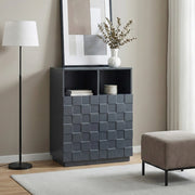 Armadio Comò Alto Bopibobro a 2 Ante Credenza con 2 Ripiani Aperti e 4 Vani Chiusi 86 x 64 x 36 cm - Grigio Scuro [en.casa]