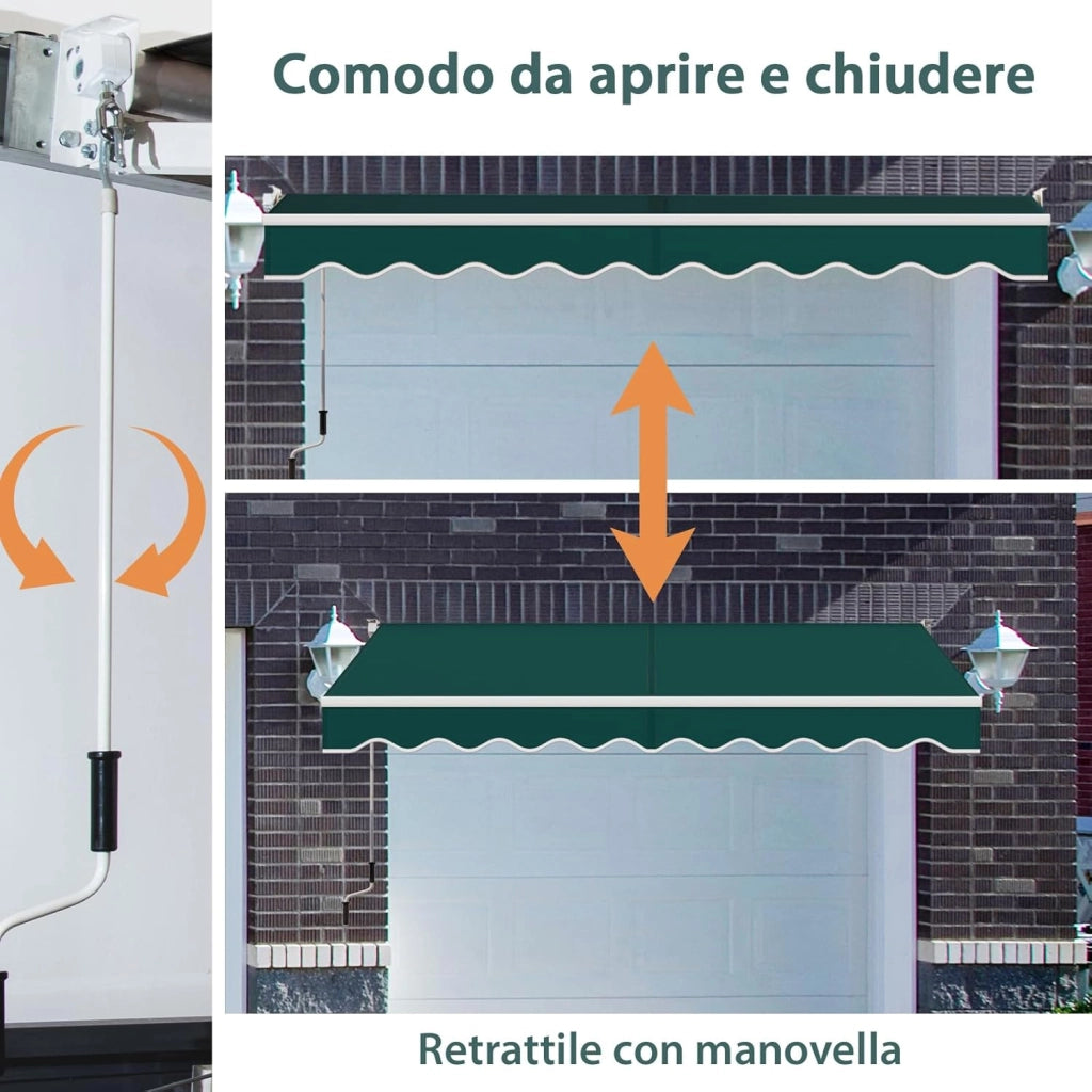 Tenda da Sole per Esterno Avvolgibile, Tenda da Sole a Bracci Estensibili con Telaio in Alluminio e Tettuccio Resistente al Sole e Impermeabile e Manovella (295 x 250 cm,Verde)