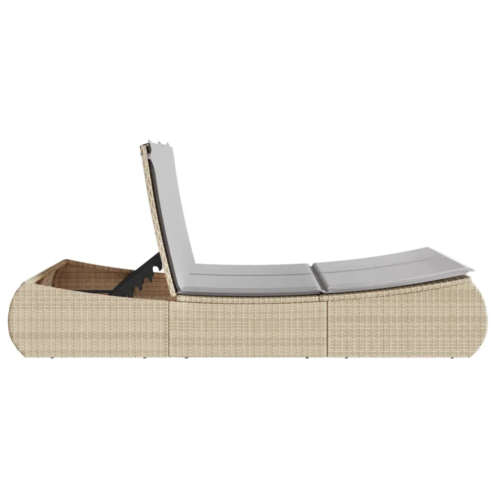 Lettino Prendisole | Sdraio da giardino | Lettino da sole con Cuscini Beige in Polyrattan
