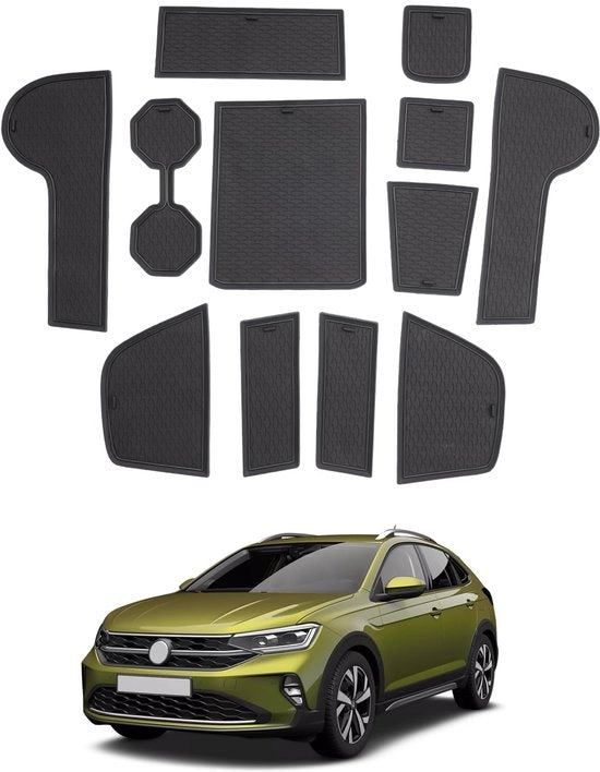Accessori per interni compatibili con VW Taigo/Nivus/Life/Style/R-Line 2021 2022 2023 2024, becheretta con supporto antiscivolo in gomma per interni, accessori per interni gommati, mattonelle gommate per interni, accessori per interni (nero)