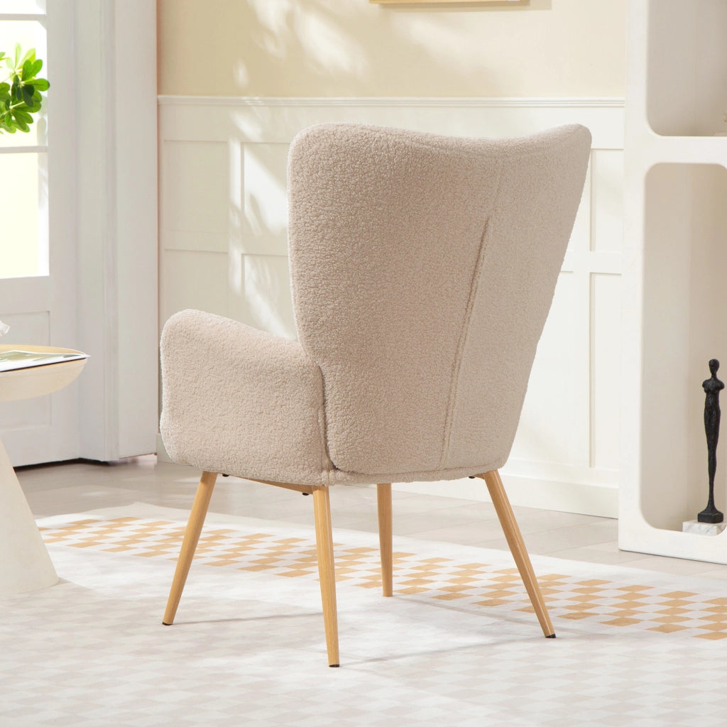 Poltrona per Salotto Moderna 71x74x97,5 cm con Schienale Alto in Tessuto Sherpa Beige