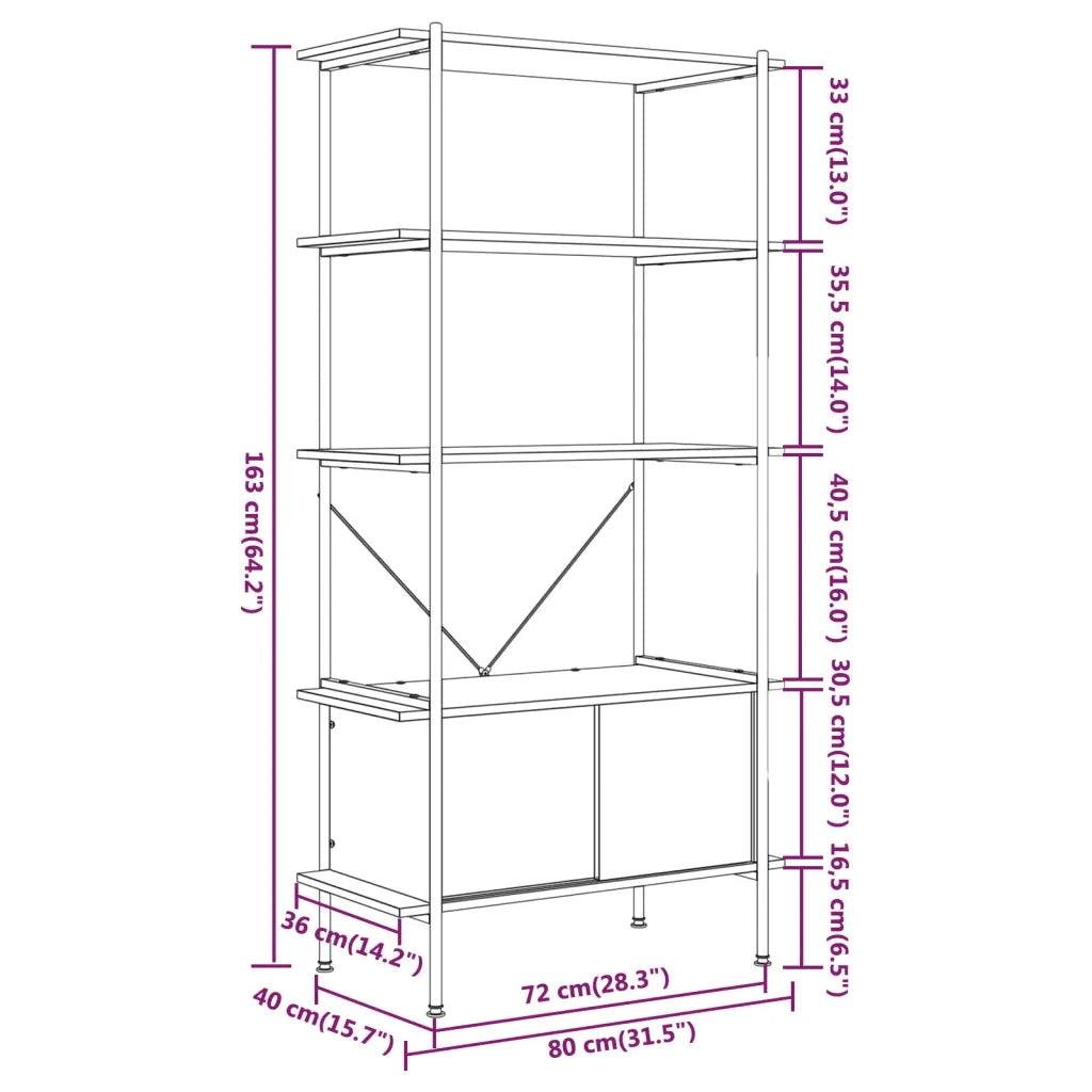 Scaffalatura 5 Livelli con Mobile 80x40x163 cm Acciaio e Legno