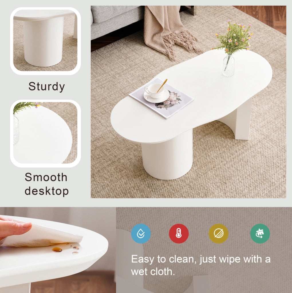 Tavolino da caffè irregolare 100 cm in MDF laccato bianco