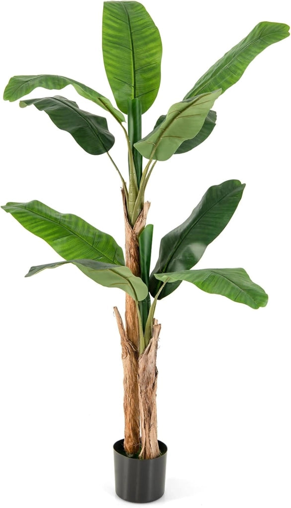 Albero di foglie di banana artificiale con vaso di fiori finti per decorazione interna, pianta tropicale, decorazione per ingresso, soggiorno, balcone, ufficio, 165 cm