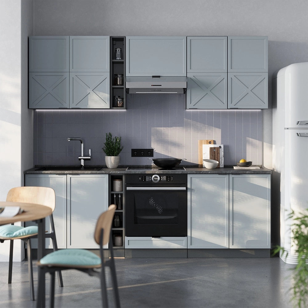 Cucina componibile Fame-Line Blu-grigio chiaro/Antracite 235 cm, PL Antracite Vicco