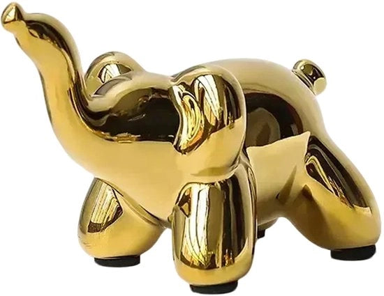 Scultura di Elefante in Ballo - Decorazione Ceramica d'Oro per Ambiente Estetico e Tavola, Decorazione per Salotto e Ufficio